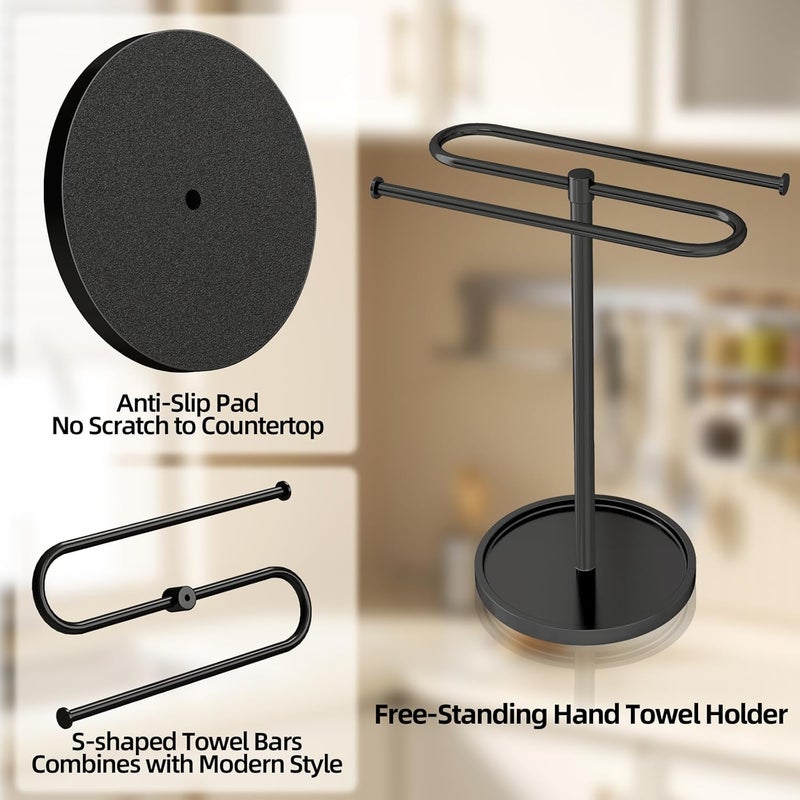 Bethom Towel Holder Stand, Stainless Steel Hand Towel Holder Rack for Bathroom Countertop, S-Shape Free Standing Towel Bar Holds 2 Towels for Kitchen Countertop, Black - Image 4